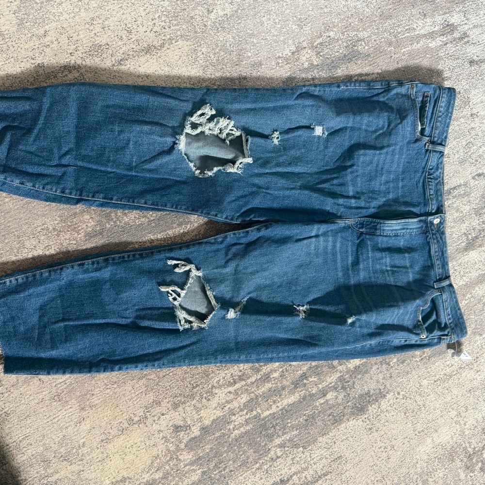 Old Navy Dark Blue Distressed Flare Jeans